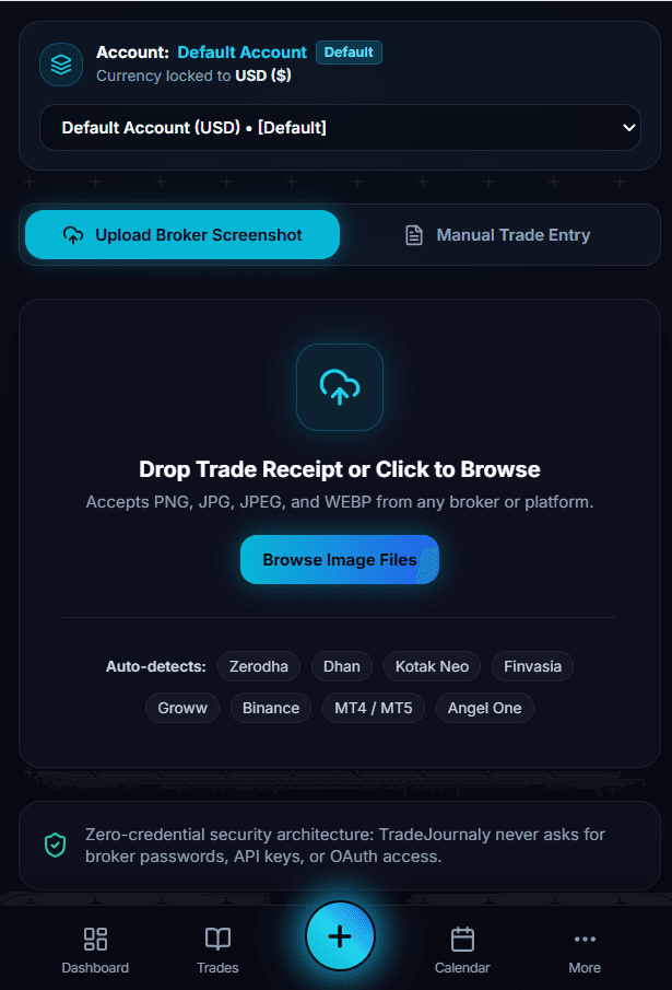 TradeJournaly Mobile PWA Screenshot Capture View